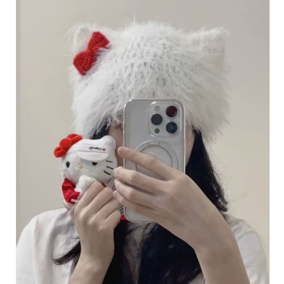 SANRIO HANDMADE HELLO KITTY BEANIE หมวกแมว/HELLO KITTY หมวกแมว/หมวกแมว/หมวกคลุมผม/หมวก/หมวกคอสเพลย์/