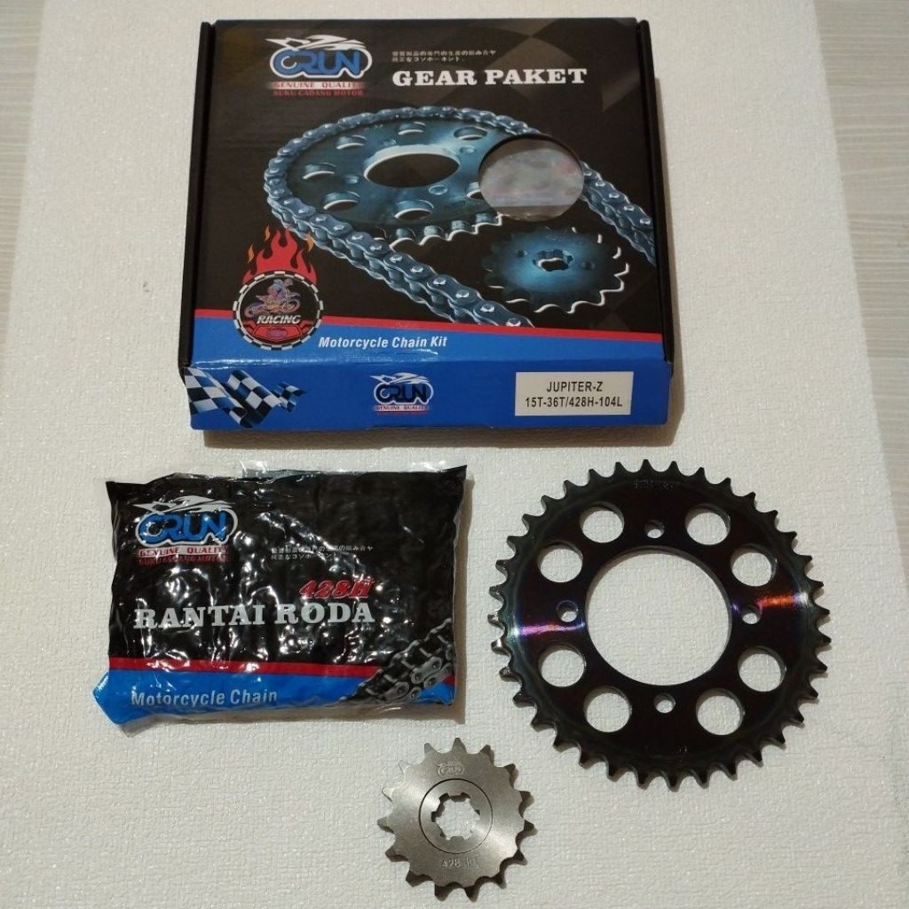 CRUN GEAR + CHAIN SET RACING JUPITER (5TP) 15T-36T/428H-104L /F1ZR /VEGA R NEW /JUPITER Z BURHAN /GI