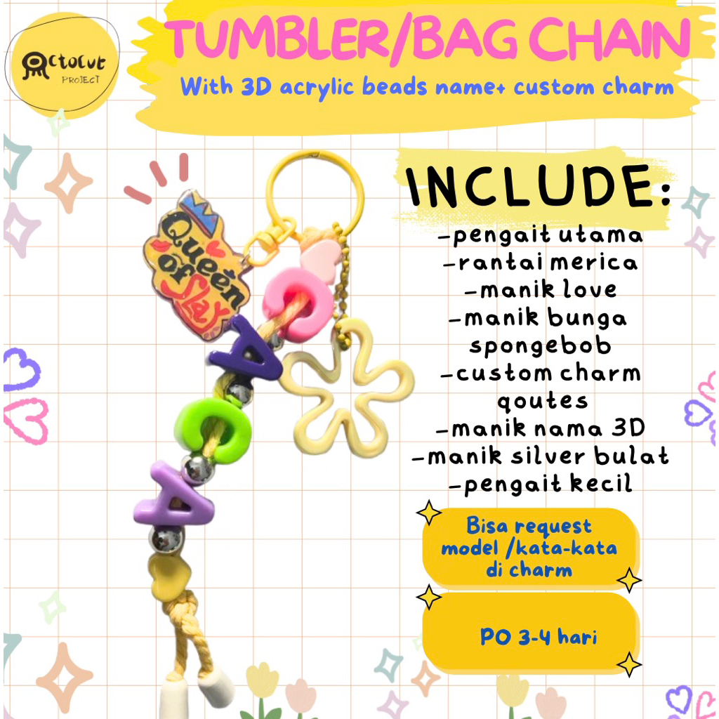 3D ACRYLIC ALPHABET BEADS NAME BAG/โซ่ประแจ