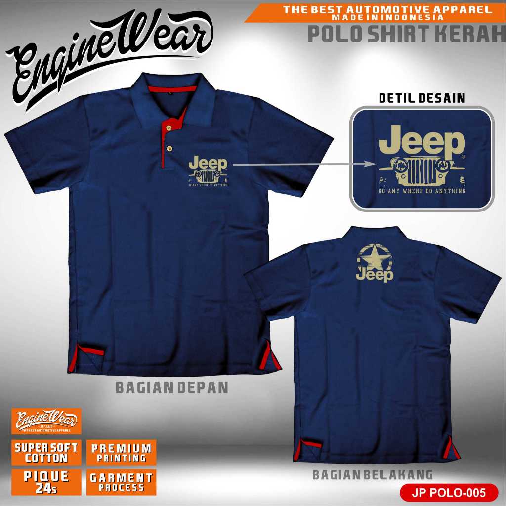 เสื้อโปโลรถจี๊ป Kaos Baju Offroad Tshirt JK Kaos Polo rubicon CJ7 Wrangler Willys 4x4 4WD Mobil ยานย