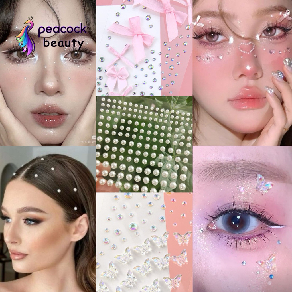 MATA [PEACOCK] - 3D Eye Makeup Pearl Diamond Sparkling Gemstone Bead Accessories Face Gem Nail Art H