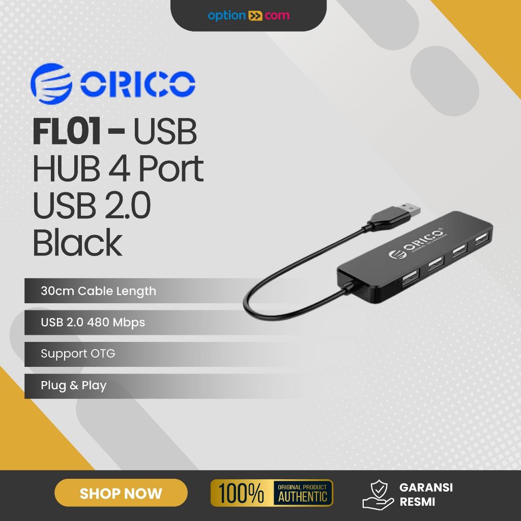 ORICO USB 2.0 HUB 4 พอร์ต FL01-U2 USB HUB ORICO FL01 สีดํา Original Official Warranty