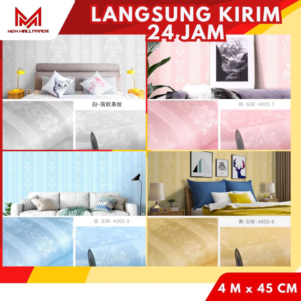 กระดาษติดผนังห้องนอน [M2M WALLPAPER] กระดาษติดผนังลายนูนวอลเปเปอร์ติดผนังห้องนั่งเล่นสติ๊กเกอร์ติดผน