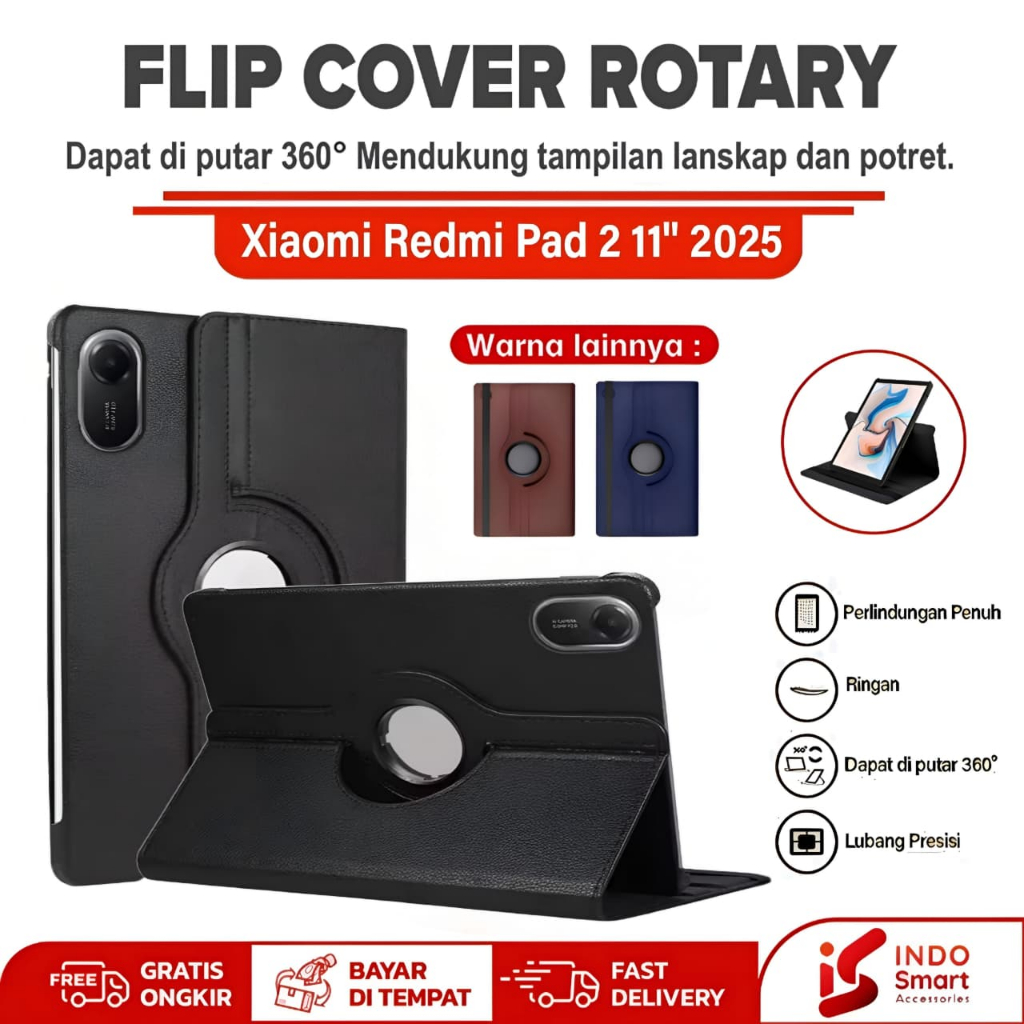 เคส Redmi Pad 2 2025 | เคส Xiaomi Redmi Pad 2 | ปลอกหมุนหมุนขนาด 11 นิ้ว 360° ป้องกันพลิกปกหนังสือแท