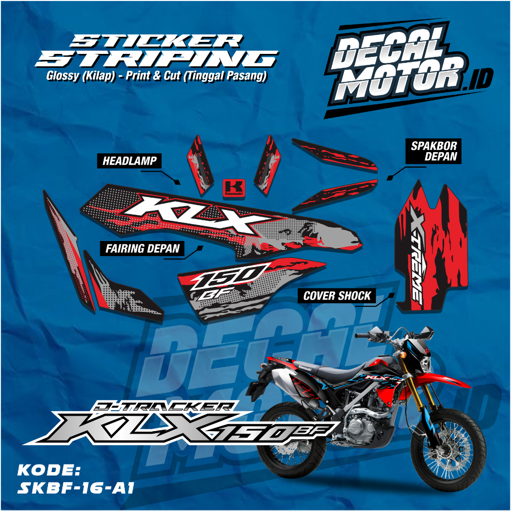 MERAH KLX 150 BF Striping List สติ๊กเกอร์ Kawasaki Striping - Klx BF Extreme Red Striping Variations