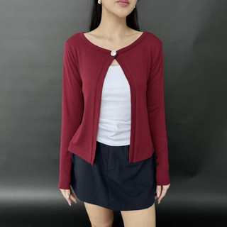 SIJI TOP RIB - Atasan Knit Wanita Cardigan Outer Lengan Panjang Basic Korean Top Summer Baju Ribbed Knit Kancing Rib Wanita LongSleeve (LD 80, P 56)