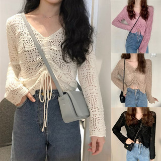Nava Blouse Rajut Serut Depan Atasan Baju Wanita Korean Style jaring bolong bolong baju pantai B1012