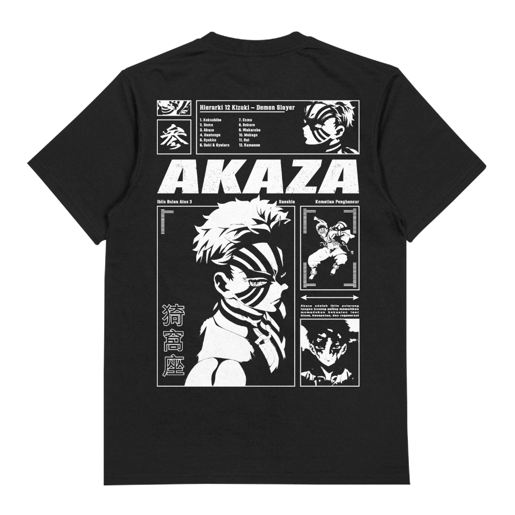เสื้อยืด Anime Demon Slayer Kimetsu no Yaibai Kaos Akaza Hierarchy 12 kizuki - Demon Slayer DS - Aka