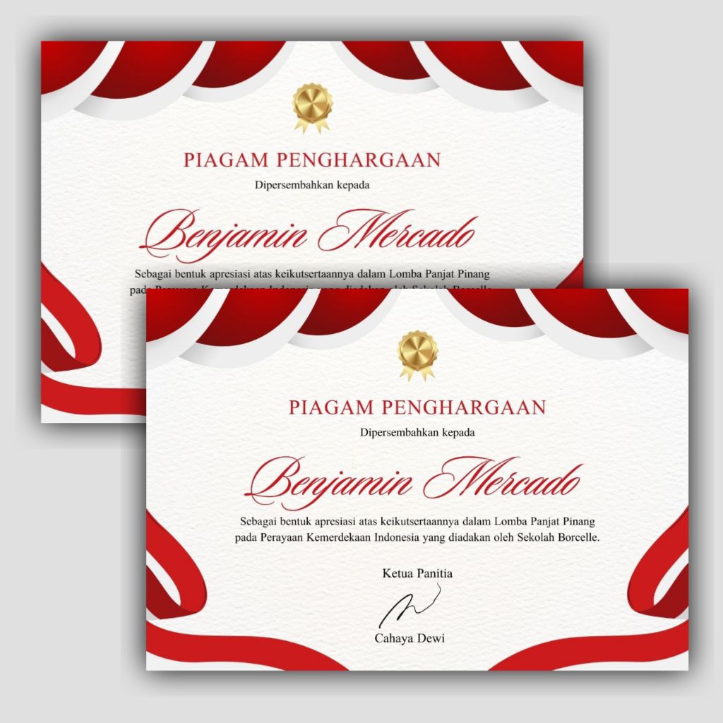 MERAH COSTUME CERTIFICATE OF AUGUST REGULATION สีแดงและสีขาว A4 ขนาด