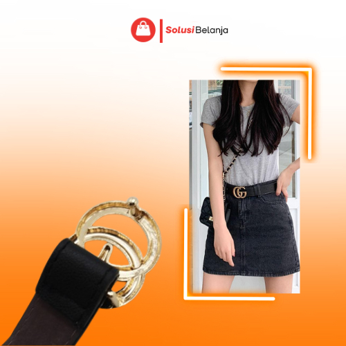 FB02 เข็มขัดหนังสีดําแฟชั่นสตรี Y1079