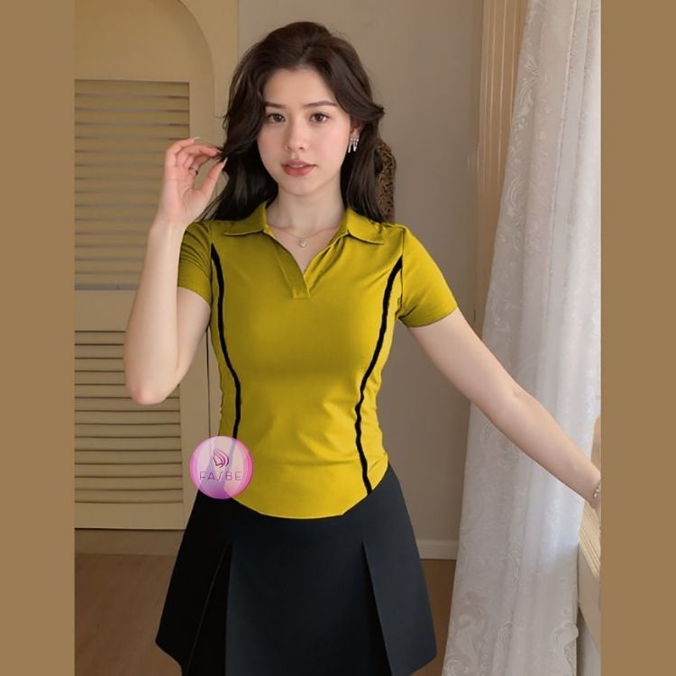 เสื้อแขนสั้นผู้หญิง เสื้อยืดแฟชั่นคอวีผู้หญิง901