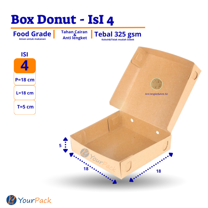 DONUT BOX CONTAINS 4 / BREAD / BROWNIES / CAKE / DONUT / BOMBOLONI - DONUT BOX