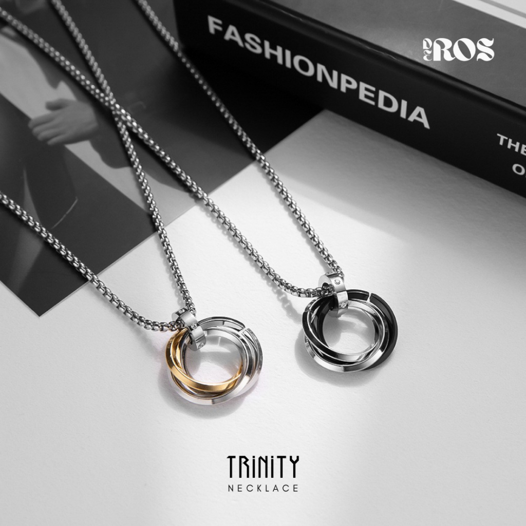 Trinity สร้อยคอสแตนเลส Triple Ring จี้ Skena ผู้ชายไทเทเนียมสแตนเลส