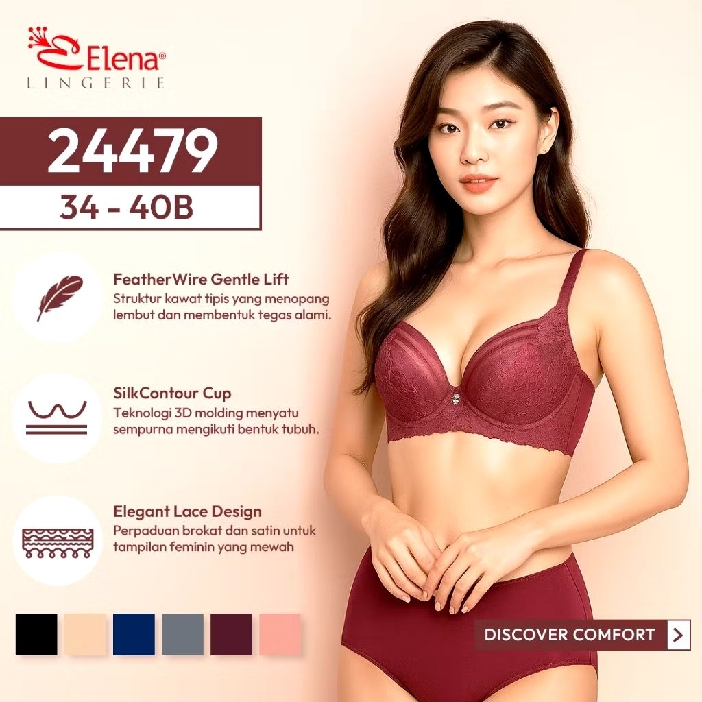 เอเลน่า ชุดชั้นใน BH Cup B Medium 24479 - ขนาด 34B-40B - Bra Cup B Medium Thin Foam Underwire