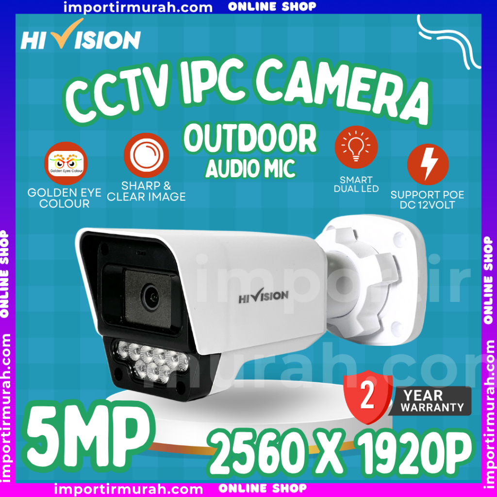 HIVISION กล้องวงจรปิด 5MP กล้อง IPC เครื่องเสียงกลางแจ้ง Full HD Dual LED รับประกันคุณภาพดีที่สุด