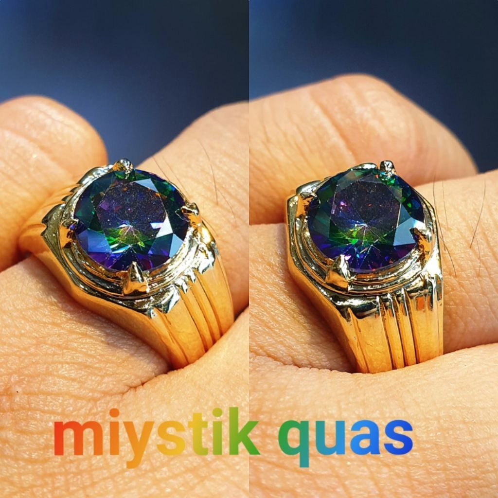 MENS RING PERMATA RAINBOW MISTIC QUARTZ RING ALPAKA ขนาด 10x10 est