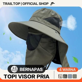 TrailTop Topi Mancing Topi Gunung Bernapas Topi Visor Lipat Pinggiran Lebar Anti UV Topi Visor Pria