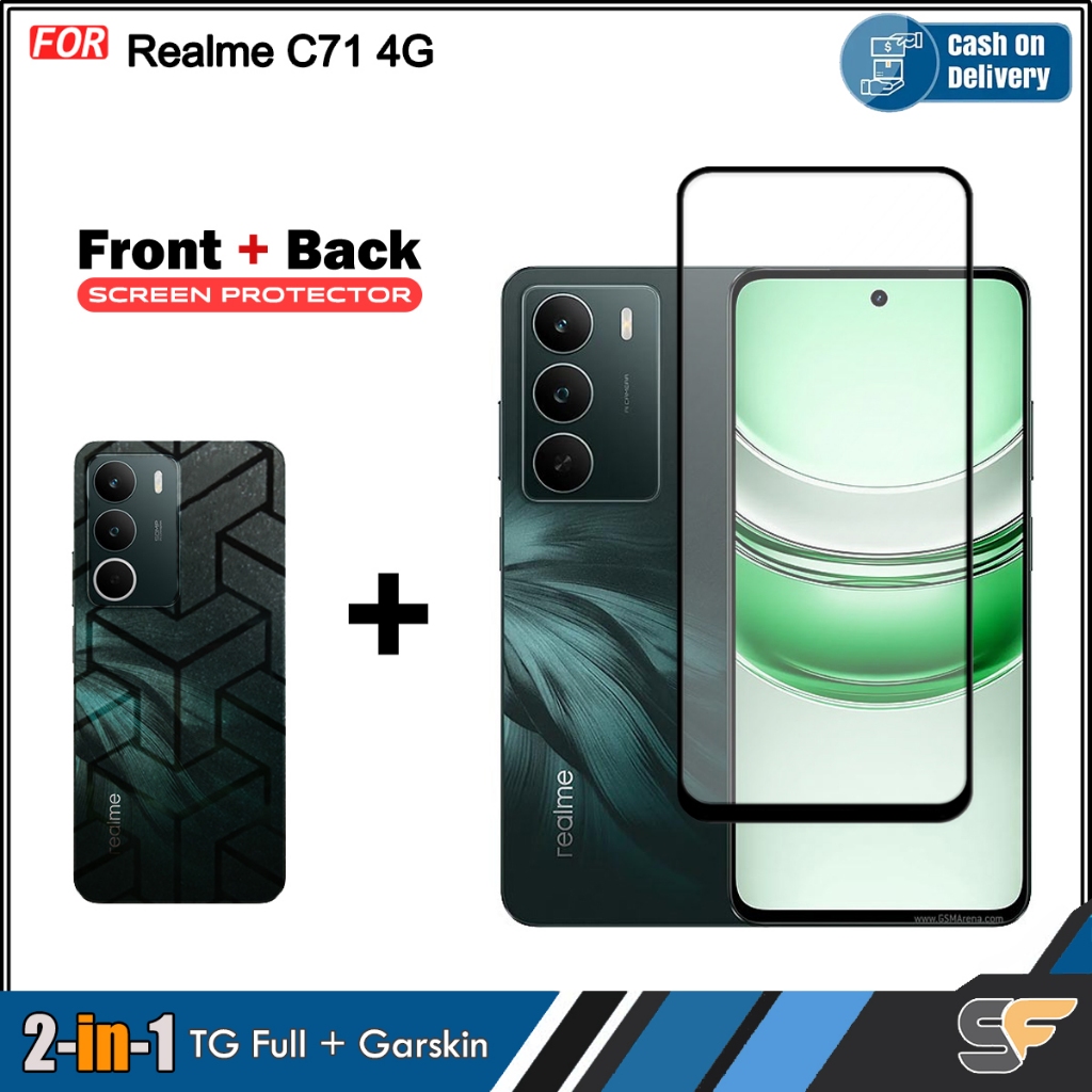 2in1 กระจกนิรภัยเต็มฟรี Garskin Realme C73 Realme C71 4G Realme C75x Realme C75