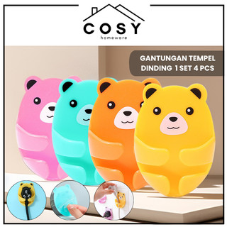 COSY Gantungan Tempel Dinding Bear Plug Hook 1 set 4 pcs Serbaguna / Gantungan Kepala Kabel Colokan Listrik