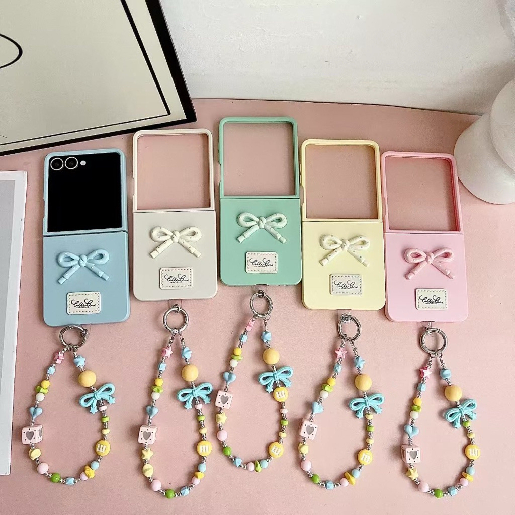 SAMSUNG GANTUNGANกรณีใหม่Samsung Zflip8 สวยElegantริบบิ้นTie Bowที่มีสีสันSimpleพร้อมโซ่Charmสายรัดแ