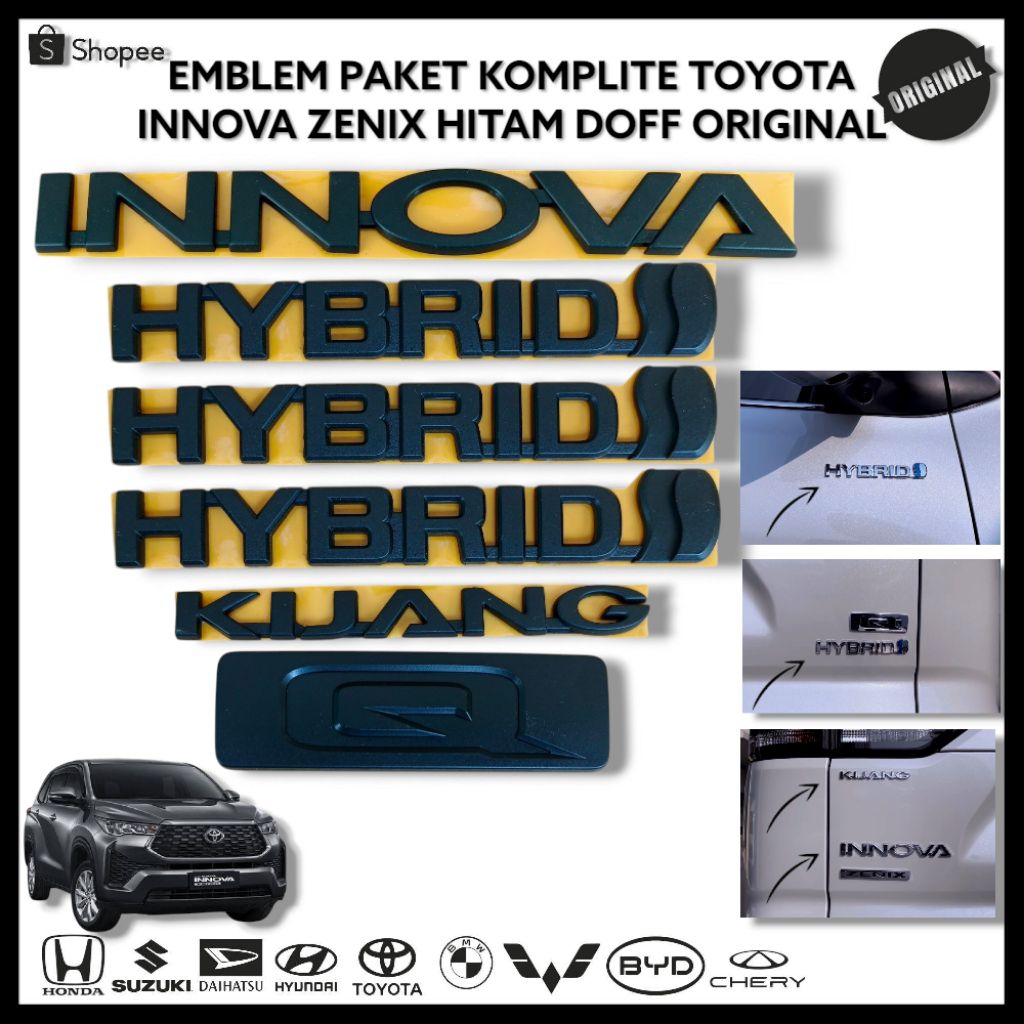 Original INNOVA ZENIX Black Matte Complete Package Logo Emblem/ Toyota Innova Zenix Trunk & Side Emb