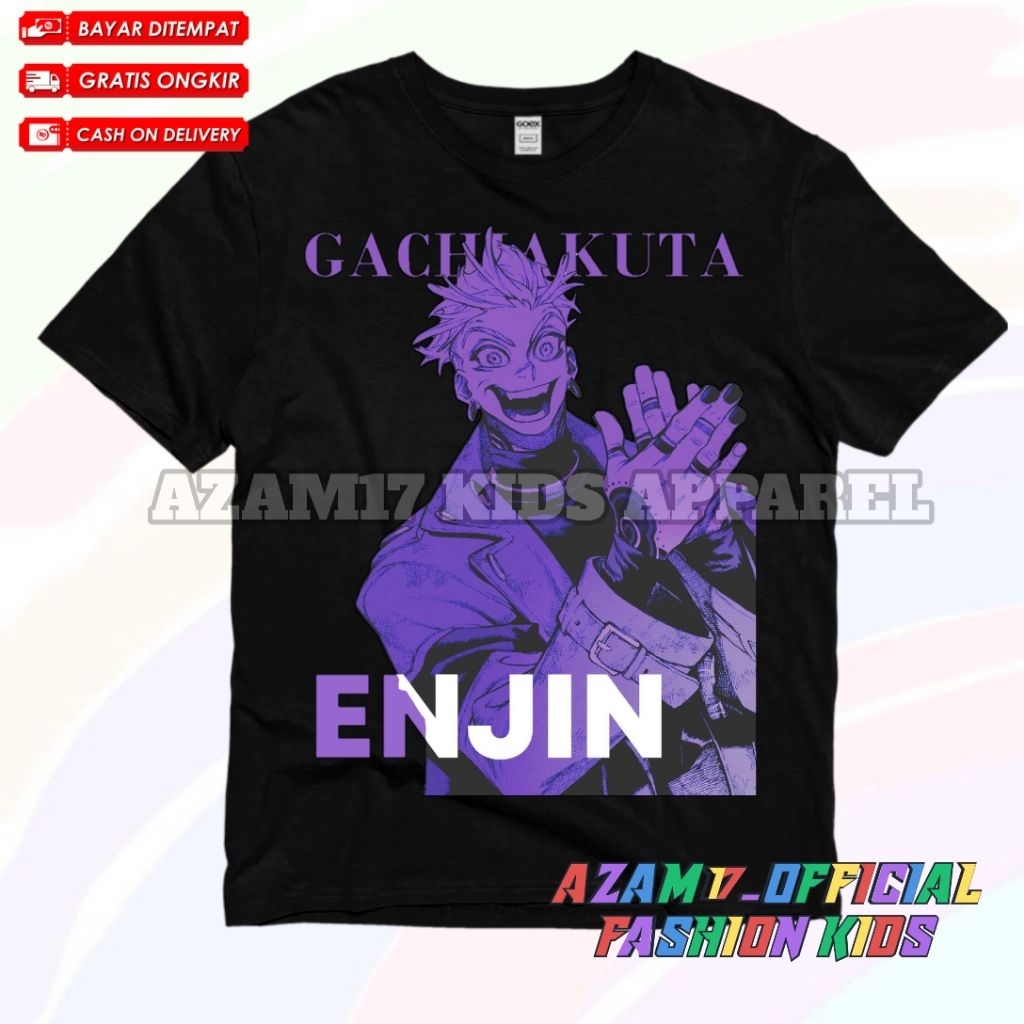 เสื้อยืดเด็ก Gachiakuta อะนิเมะ Enjin ฟรีชื่อ Gachiakuta เสื้อยืดเด็ก Riyo ตัวอักษร Enjin Rudo