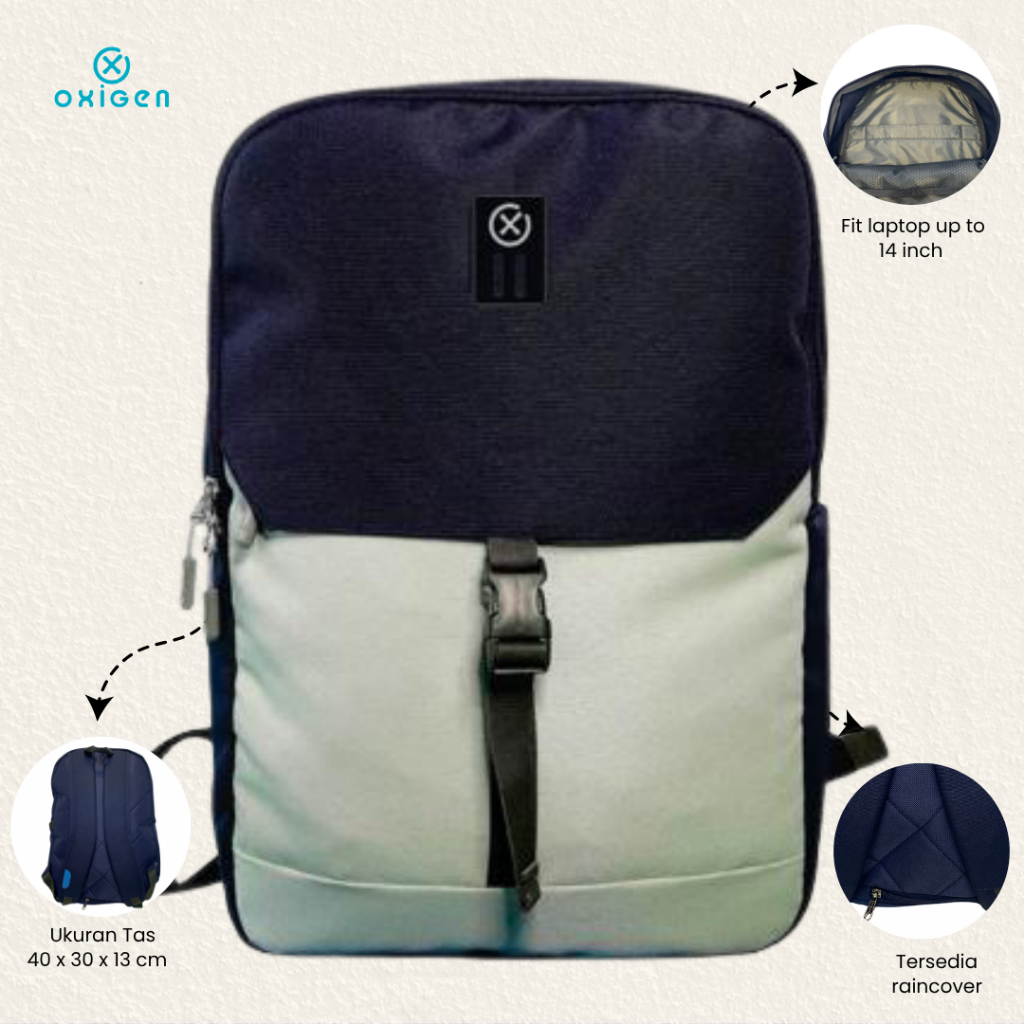 Oxigen Zamore กระเป๋าเป้สะพายหลังแล็ปท็อปสําหรับผู้หญิงกระเป๋าเป้สะพายหลังโพลีเอสเตอร์ผ้าคลุมกันฝนฟร