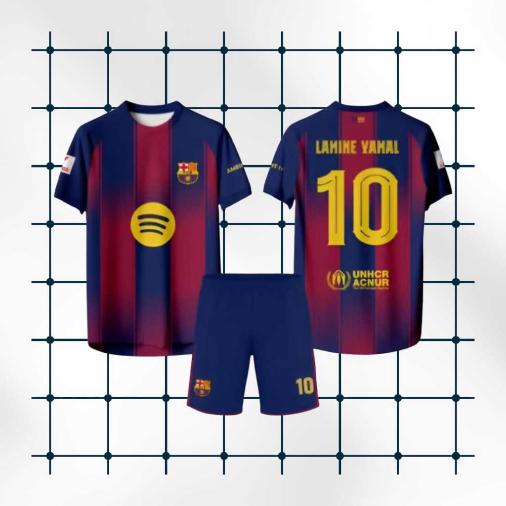 BARCELONA HOME PLAYER ISSUE JERSEY ฟรีในชื่อและหมายเลขกลับ YAMAL LAMINE