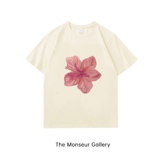 The Monseur Gallery Kaos Wanita Oversize Oil painting pink flowers Style baju atasan wanita terbaru | Kaos baju Cream