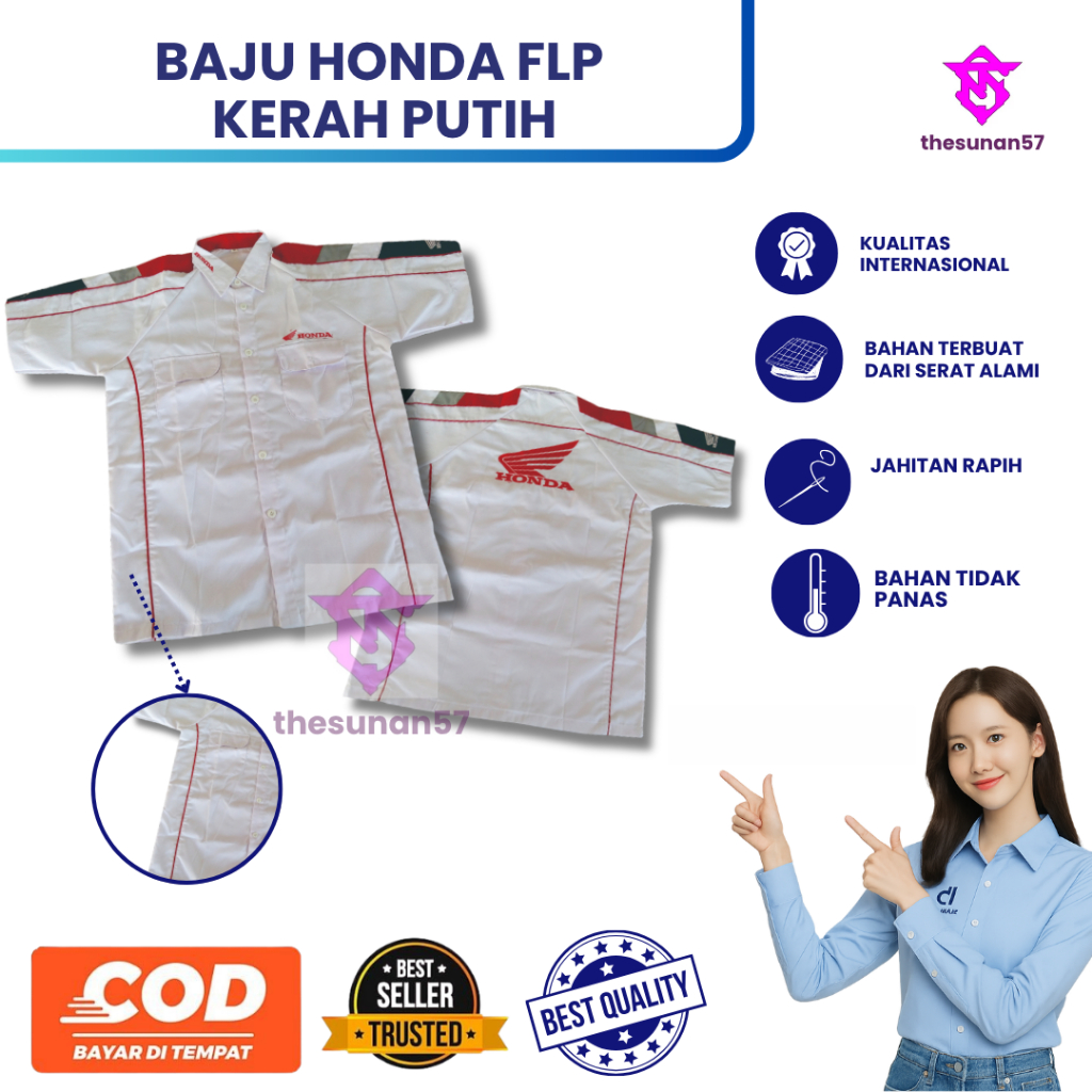 คีมจา THESUNAN57 || Honda Frontline People (FLP) ชุดมาตรฐานผู้ชายปกขาว || เสื้อ Honda FLP