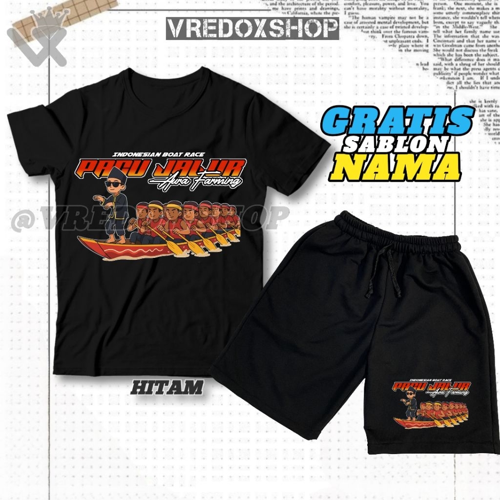 (ชื่อฟรี) เสื้อยืดเด็กและกางเกงขาสั้นชุดพร้อมภาพเทศกาล Pacu ของชาวอินโดนีเซีย Aura Farming Stripes /