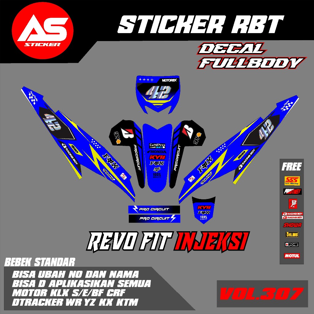 สติ๊กเกอร์ DECAL REVO FIT INJECTION ใหม่ FULL BODY MOTOR RBT BEBEK MODIF SUPERMOTO YZ CRF KLX KX KTM