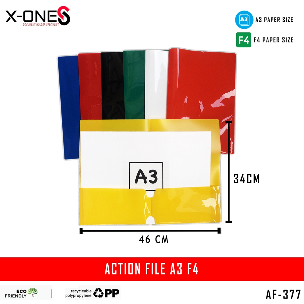 X-ONE ACTION FILE DOUBLE POCKET F4 FOLIO A3 7 สี ตัวเลือก/ AF377 FC (UNIT)