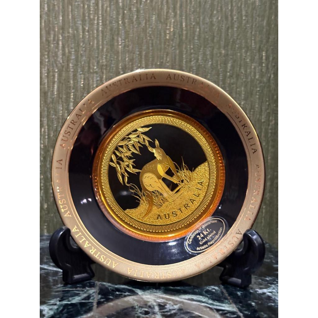 จาน Australia Gold Toned 6 นิ้ว - 24K Gold Very Rare Collectable สภาพสมบูรณ์ kangaroo 24 Kt. จานมินิ