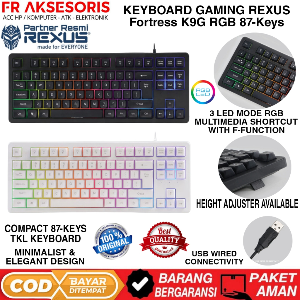 REXUS Fortress K9G RGB 87 คีย์ RGB LED Gaming Keyboard Minimalist & Elegant Design คีย์บอร์ด 87 คีย์