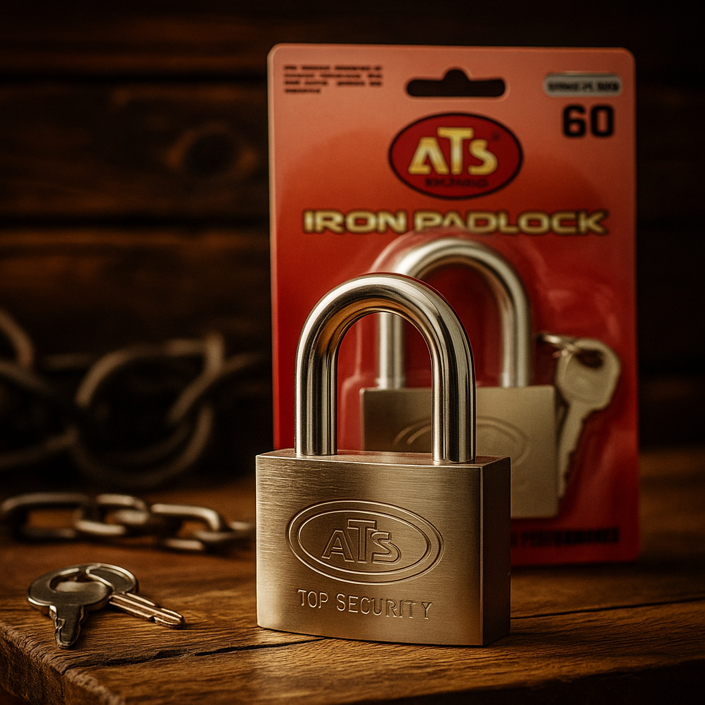 ATS กุญแจเหล็ก 60 มม.นิกเกิล / ATS กุญแจเหล็ก 60 มม.คอสั้นรูปไข่ Chrome ATS ยี่ห้อ Anti เจาะ Anti Pr