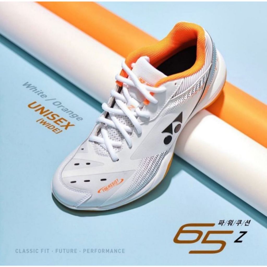 100 จัดส่งฟรี Yonex Power Cushion SHB65 Z3 / SHB 65 Z3 / SHB65Z3WEX Wide White Orange รองเท้าแบดมินต