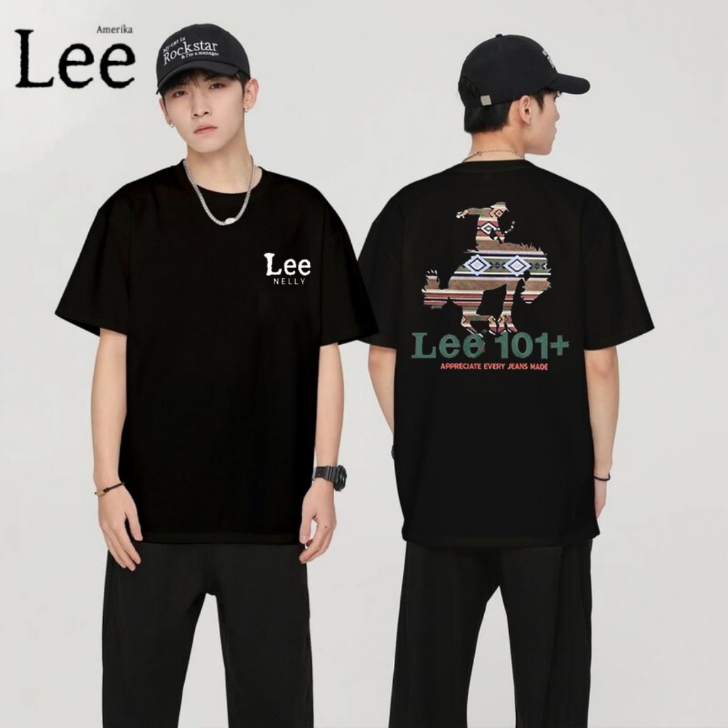 เสื้อยืด Lee ผู้ชายสีดําขนาดใหญ่ ดีไซน์ "Lee" ด้านหน้า & "Lee 101+" ลายด้านหลัง