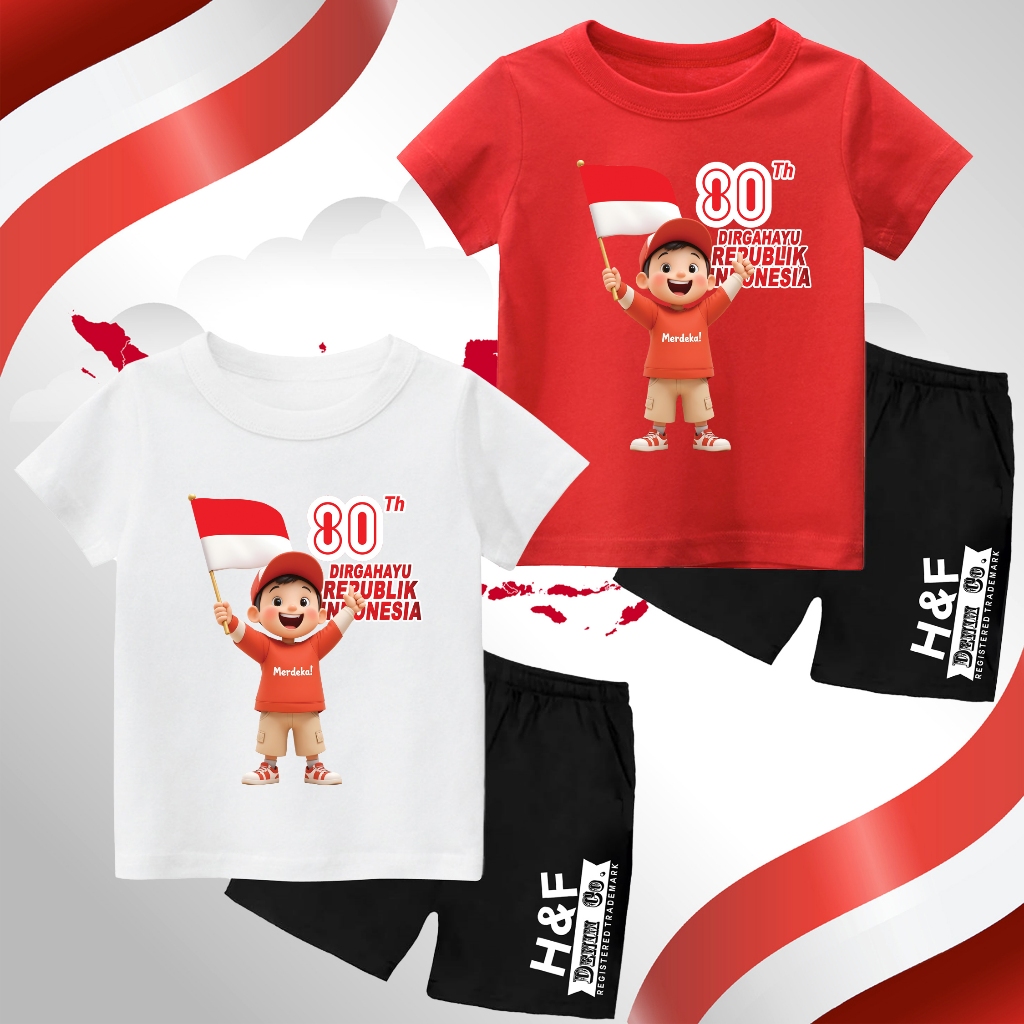 ชุดเสื้อยืดแขนสั้นสําหรับเด็กผู้ชาย 17 AUGUST INDONESIA MERDEKA 4 อายุ 1-11 ปี BAJUMURAH