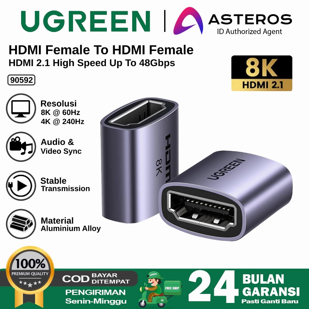 DZL - UGREEN 90592 Extension Adapter HDMi Female To Female 2.1 8K 60Hz Speed Dongle Laptop Splitter