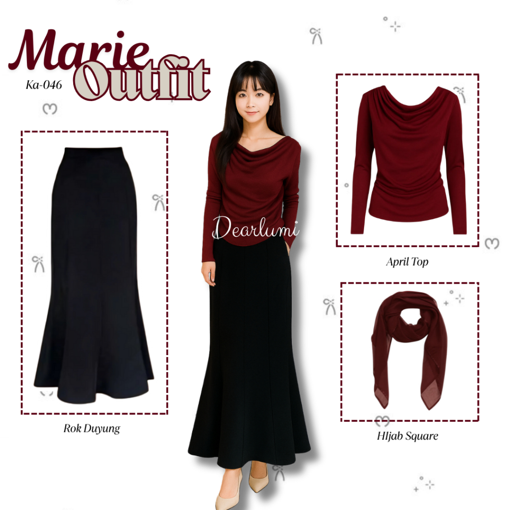 Drealumi - Marie Outfit Set Casual Korean Womens Trend (April Top + กระโปรงนางเงือก + Bella Square H