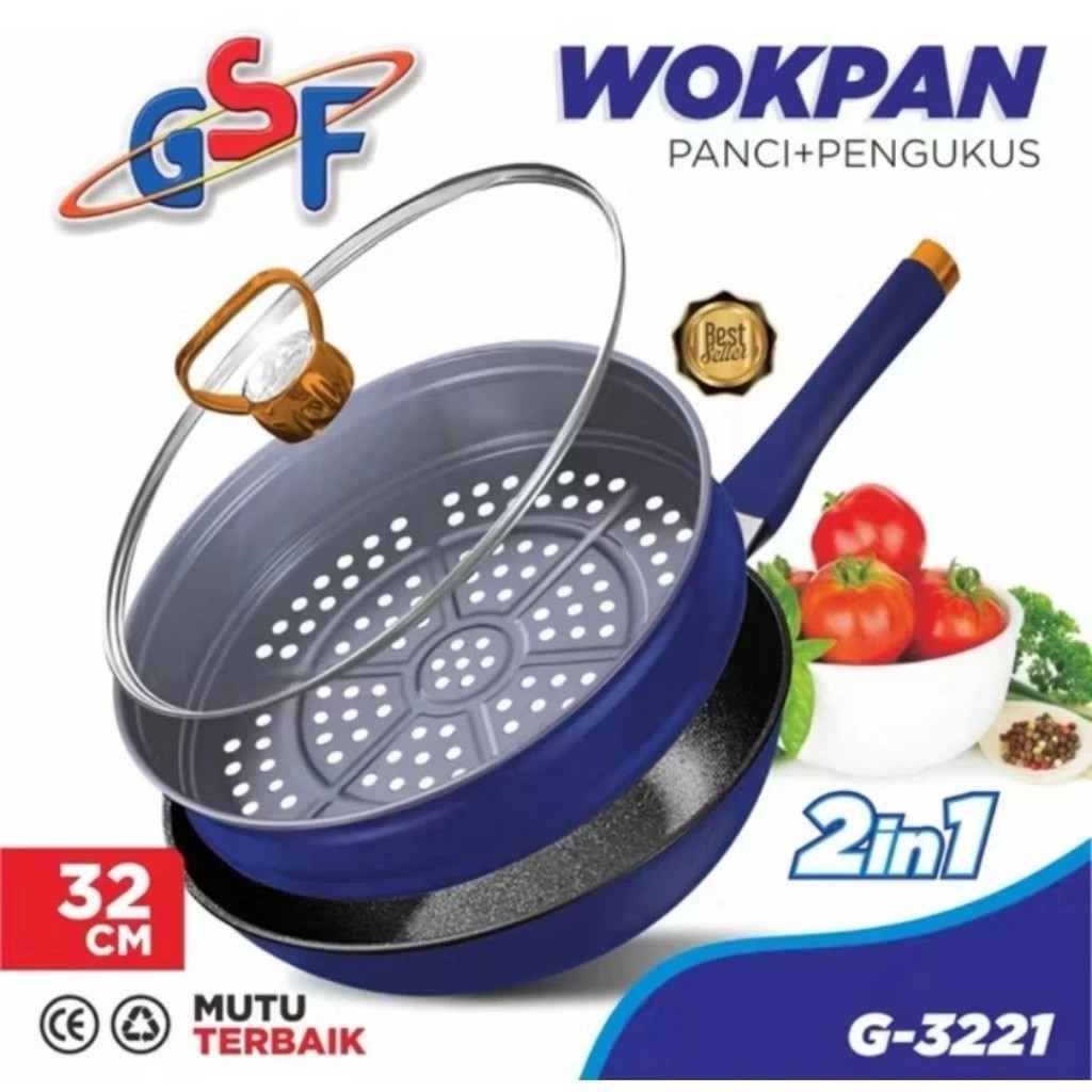 WOK PAN PAN + STEAM GSF G-3221 / gsf non-stick PAN / gsf non-stick PAN / 2in1 PAN