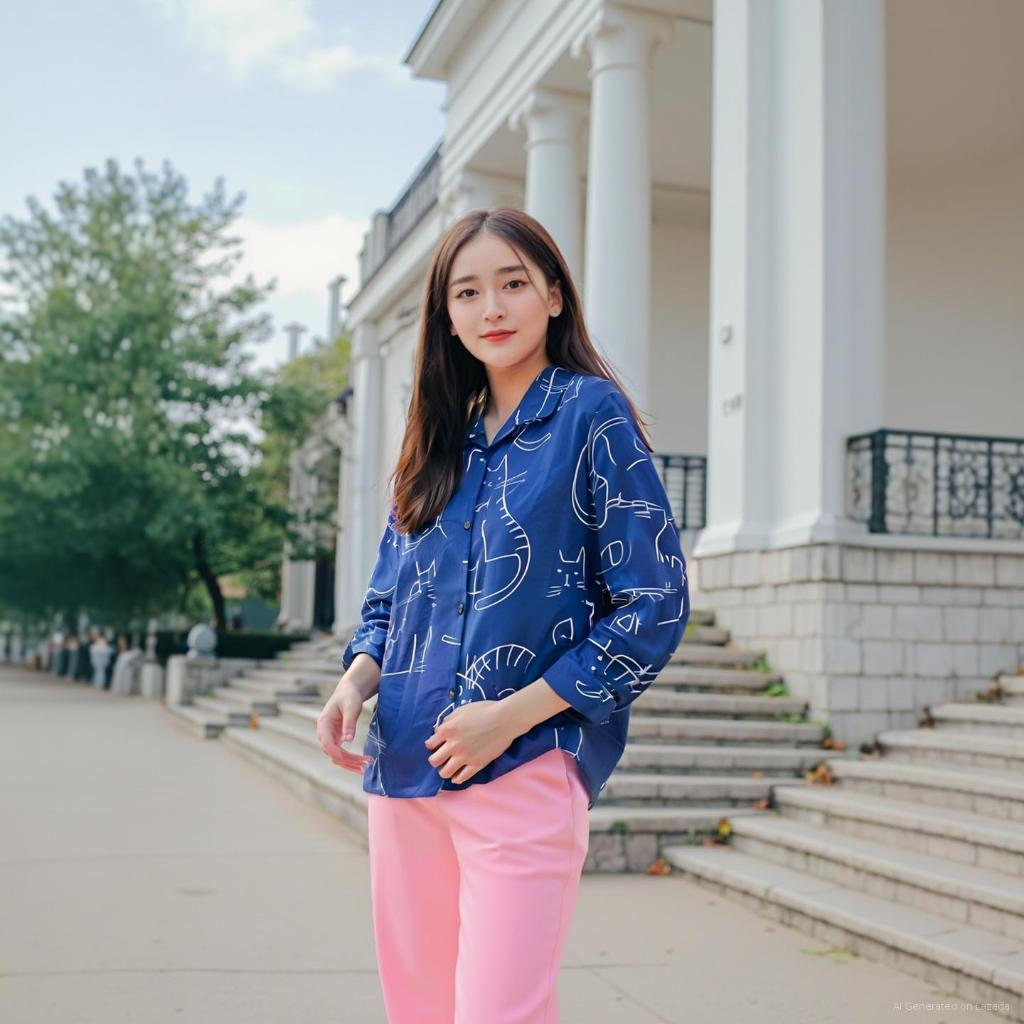 KEMEJA Monalisa Cat/Cat/Cat Motif Shirt/Monalisa เสื้อเชิ้ตสไตล์เกาหลี/CAT // CAT MOTIF SHIRT