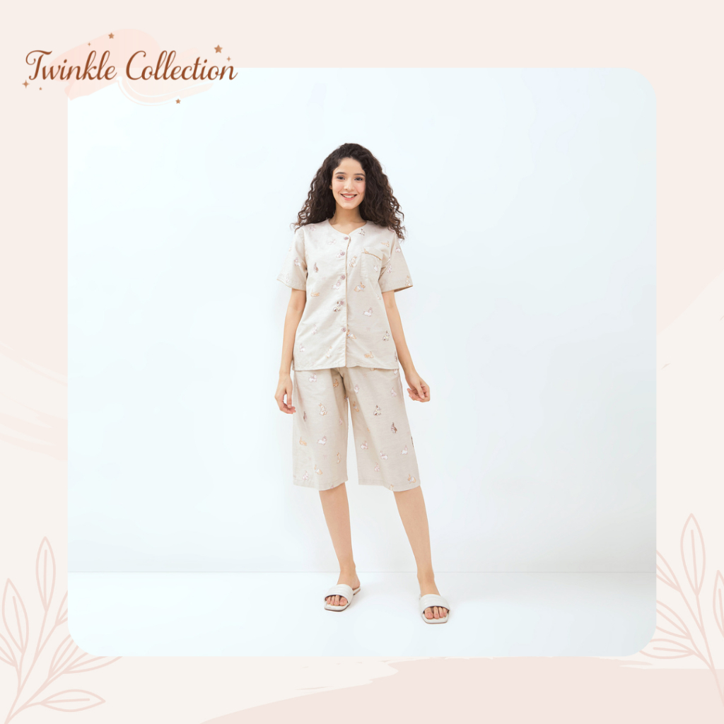 KATUN GREET NIGHT WEAR ชุดนอนสตรีกางเกงยาวถึงเข่า 3per4 ผ้าฝ้ายญี่ปุ่น K-777 BD