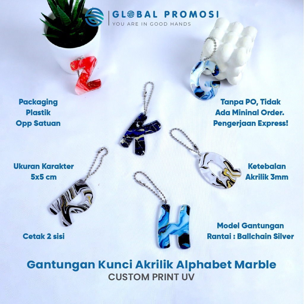 GANTUNGAN อะคริลิคตัวอักษร Marble Ballchain พวงกุญแจ Uv พิมพ์