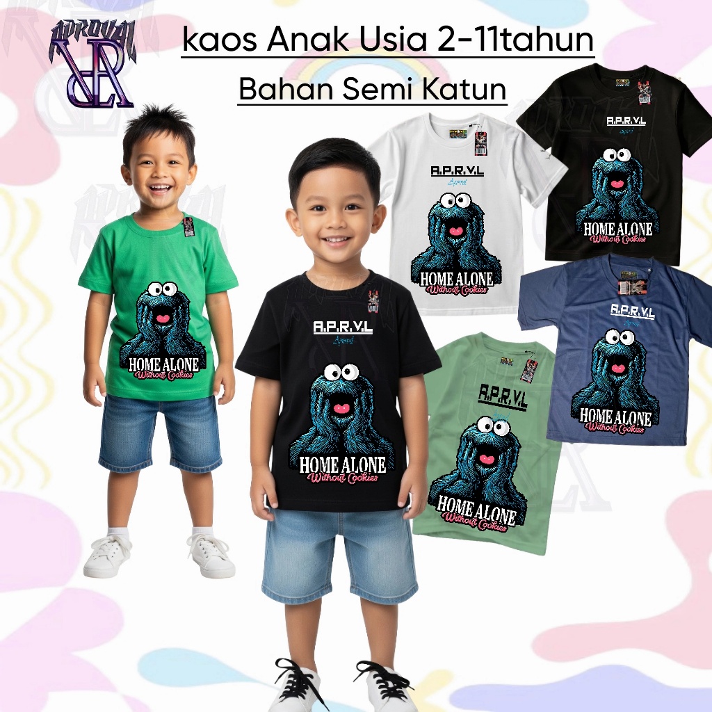 Aproval - เสื้อยืดเด็กน่ารัก "HOME ALONE WITH COOKIES "อายุ 2-11 ปี" เสื้อยืด Distro