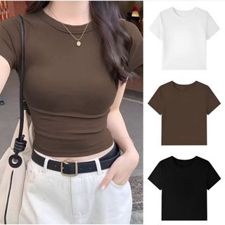 crop top wanita atasan crop top kaos crop top bodi fit kaos wanita crop top rib - kaos basic wanita korea style - kaos wanita strech