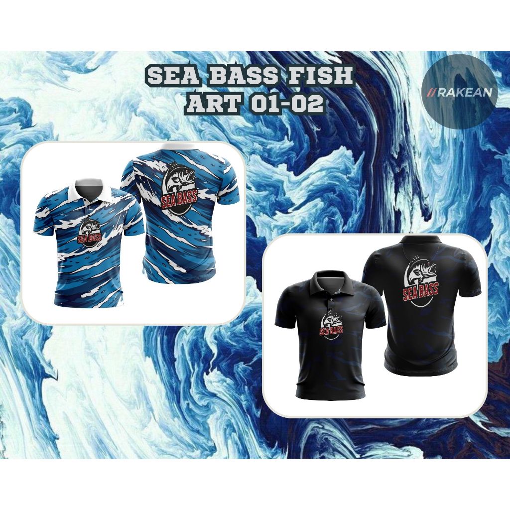 เสื้อยืด Polo Jersey คอวี Sea Baas Fish Fishing Mania Fishing Art 01 & 02 พิมพ์เต็มฟรีชื่อที่กําหนดเ