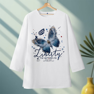 Louis STOR COLECTION Kaos Oversize Lengan 7/8 Motif Liberty The Butterfly's Bahan Cotton
