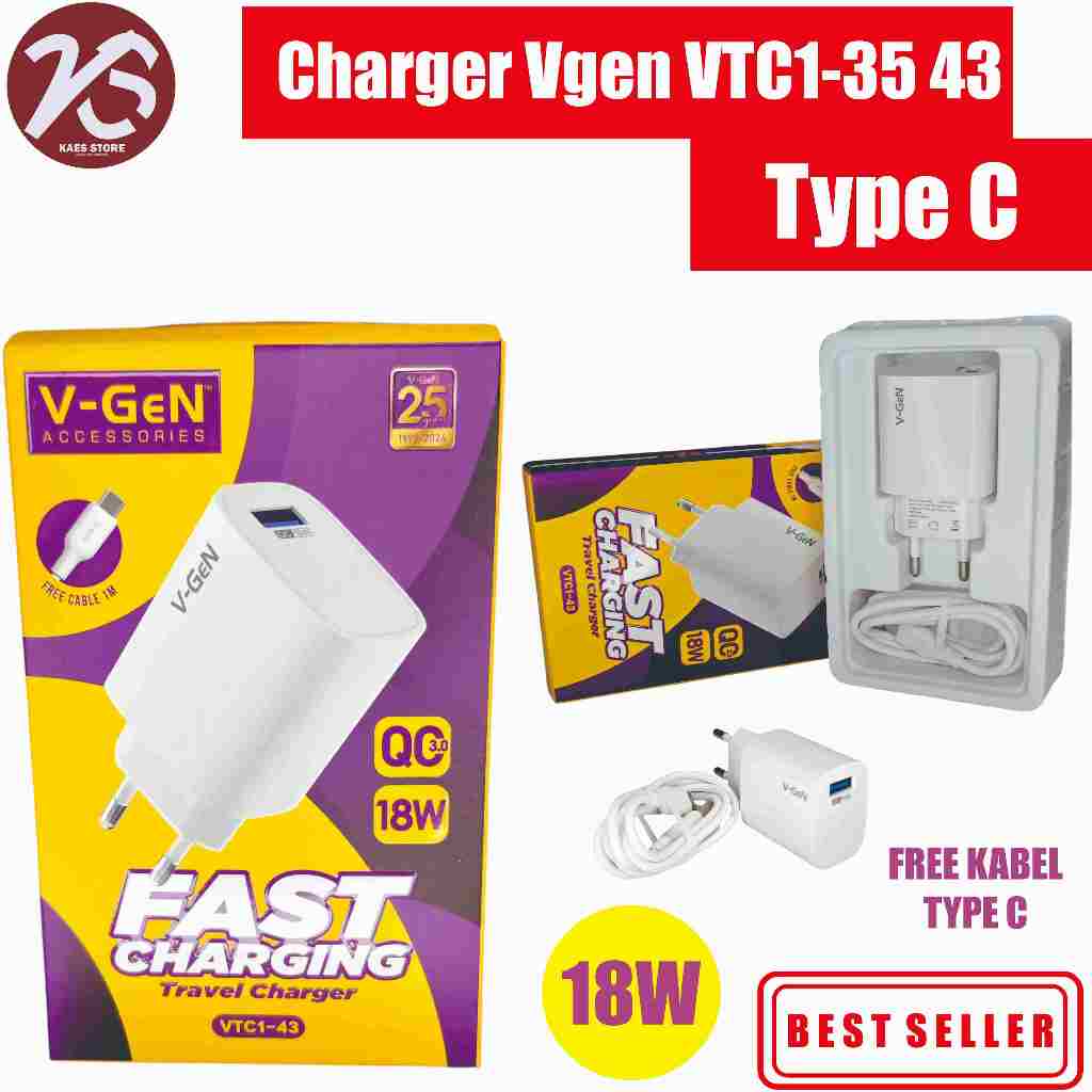 เครื่องชาร์จเดินทาง HP Vgen VTC1-35 43 พร้อมสาย TYPE C ฟรี